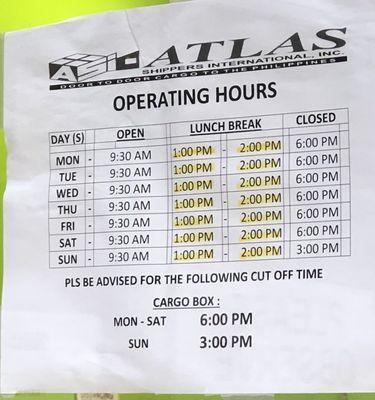 Business hours as of June 2020