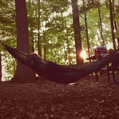 Hanging in a hammock.