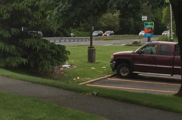 No matter what day or time, the parking lot and surrounding area is ALWAYS covered with trash!! Disgusting