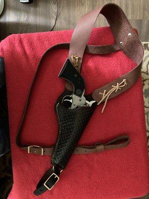 Basket-weave shoulder holster for a .22 Caliber Ruger Wrangler revolver