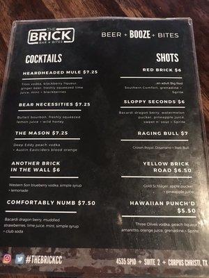 Cocktail menu