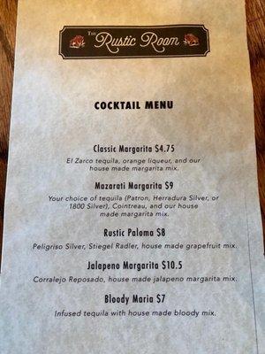 Cocktail menu