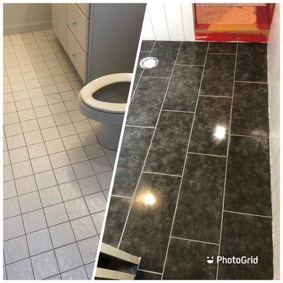 Upgraded tile flooring for this bathroom renovation.