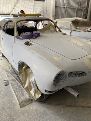 Complete body restoration of a 1973 Karmann Guia. looking great so far.