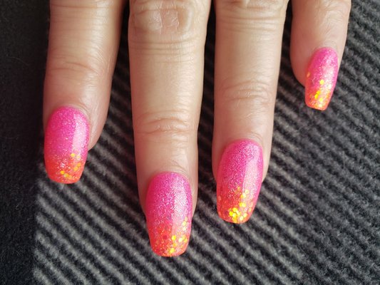 Sparkly Pink & Red/Orange Acrylic Ombre