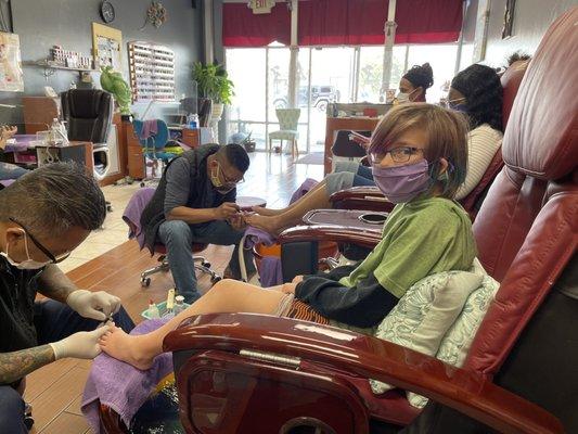 My 9yr old getting a pedicure.