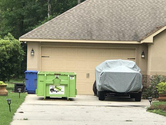 Dumpster in driveway and still able to park vehicle