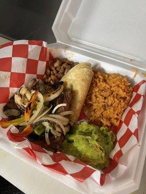 Asada Plate with Rice, Beans, and Guac