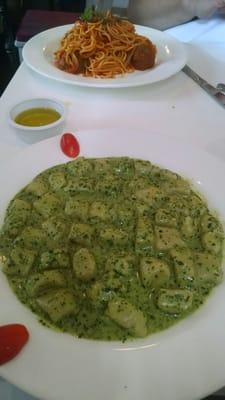 Gnocchi al pesto...very watery and unflavored.