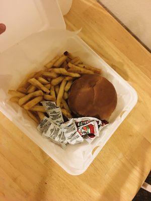 Cheeseburger with fries and ketchup