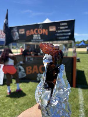 Caribbean Jerk bacon on a stick.