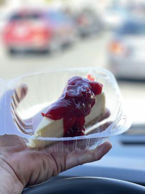 Laura's Recipe Cheesecake with Cherry topping and sausage fingers