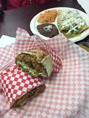 Enchiladas in Green Sauce and Burro Alambre.