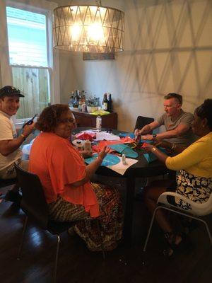 Candlelight Tour of Homes committee members working on decorating lanterns to take to the GP lantern parade this Friday night Oct 20th