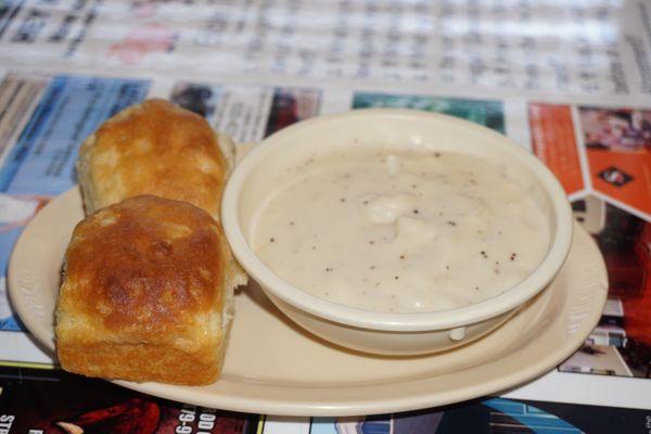 Biscuits and peppered gravy