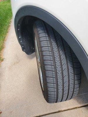 Tire mounted backwards. Hydroplaning at 50 mph. Extremely dangerous! Negligent!