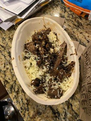 Chipotle steak and Barbacoa Burrito Bowl