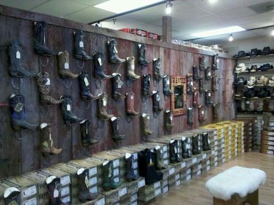 Barn wood boot wall is a eye catcher.