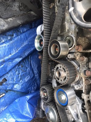 Timing belt and water pump on a Subaru