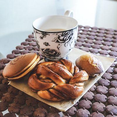 From left to right - Orange Chocolate Dorayaki, Cinnamon Roll, and Madeline.