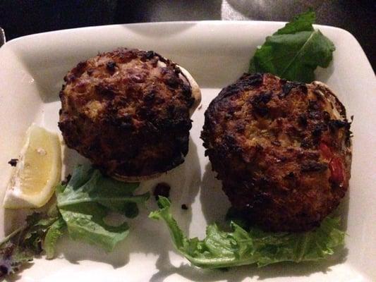 Stuffed clams :Lots of clams, big chunks of onions, and flavorful tasty breading with crispy broiled crust.