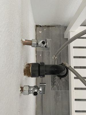 Pipes leaking and crooked. They also cut the vanity because they didn't measure properly.