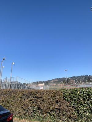 View from parking lot behind the entrance to the track and field