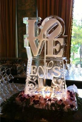 LOVE w Monogram Ice Luge Ice Sculpture