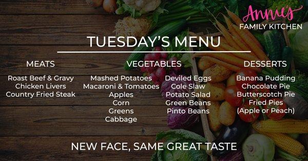 Tuesday's Lunch Menu