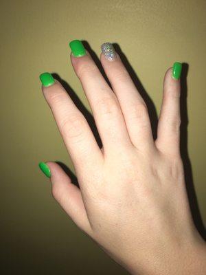 This is neon green and grey glitz I love it