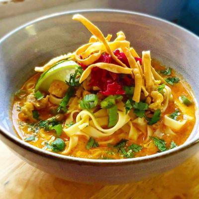 Delicious and slightly spicy khao soi