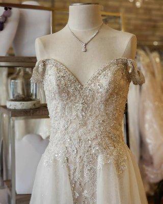 full lace and beading ghost skirted wedding gown.