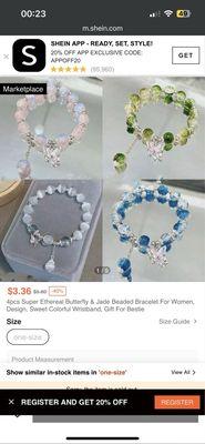 The same exact "real crystal" bracelet sold on shein for a fraction of the store price of $25