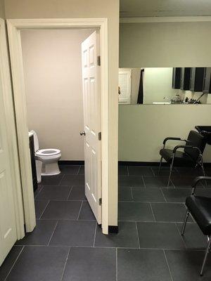 Toilet area of the upstairs portion of the 3500 Center building. It's a shared toilet/bathroom with all the upstairs tenants.