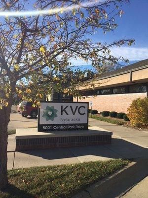 KVC Nebraska sign in front of building