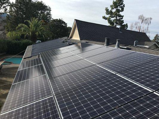 Dual Solar Arrangement in Cupertino, CA w/ Panasonic Solar Electric Panels to power the home & FAFCO Solar panels for pool heating.