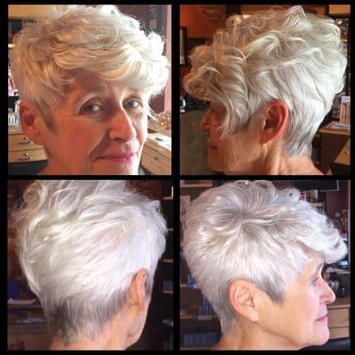 One of my personal favorite short asymmetrical cuts to do along with subtle lowlights. DJ