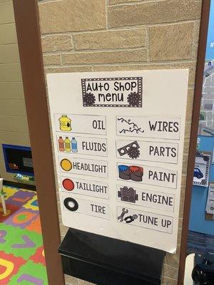 Auto repair shop in the kids area