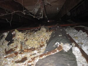 Before picture of an insulated attic.