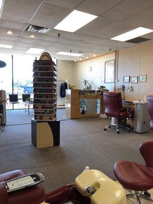 Reception area and nail polish center.