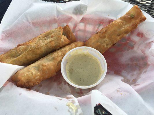 Avocado & bacon egg rolls.  Pretty tasty.