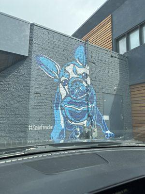 Mural on the building - a blue Frenchie #sodofrenchie