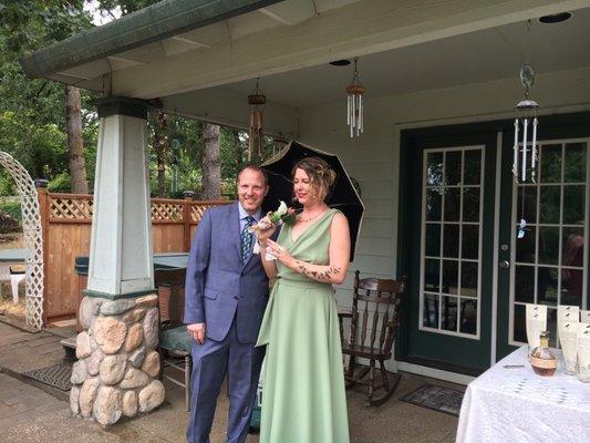 Wedding couple ready to walk