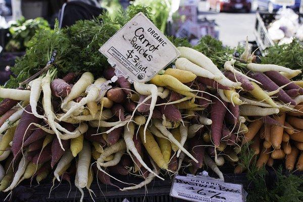 Organic rainbow carrots from Johnson's Backyard Garden.