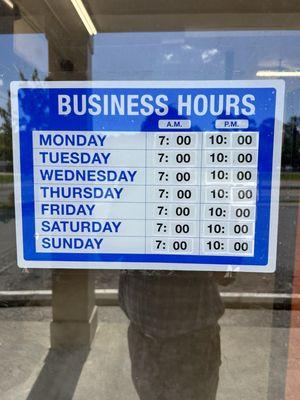 Business hours, as of summer 2024