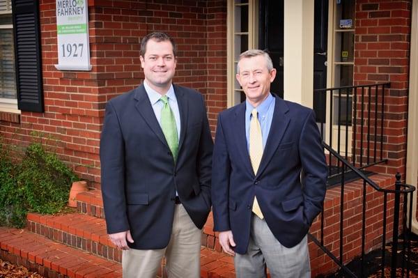 Dr. Fahrney (left) and Dr. Merlo (right) outside our Brunswick Avenue office on a fall day.