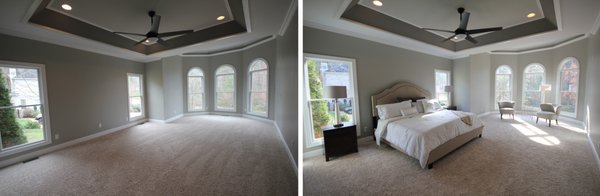 Master Bedroom (king size bed) and sitting room Before and After