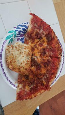 Bacon Cheeseburger and cheesy garlic bread