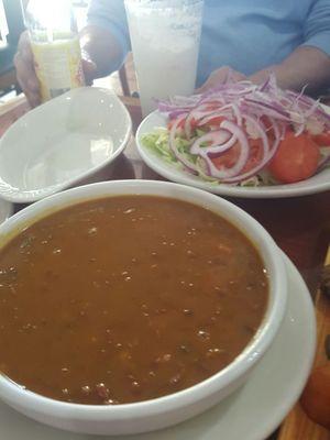 Bowl of house beans and mixed salad...don't order these since you can have them better at home.