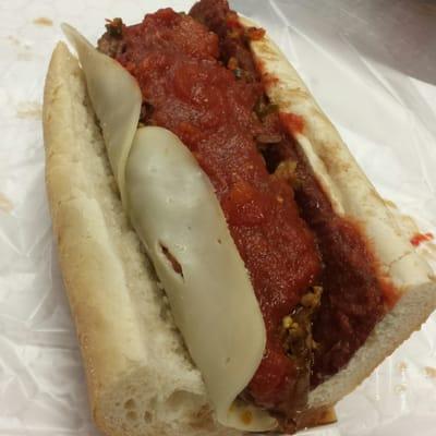 Combo Sandwich with Hot Giardiniera, Red Sauce, and Provolone Cheese!